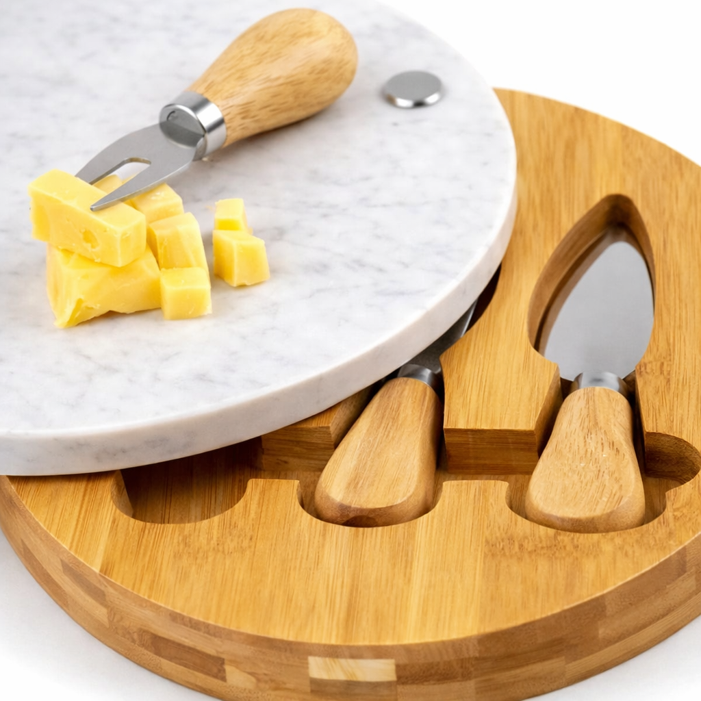 Tabla para quesos Redonda Bambu + Marmol