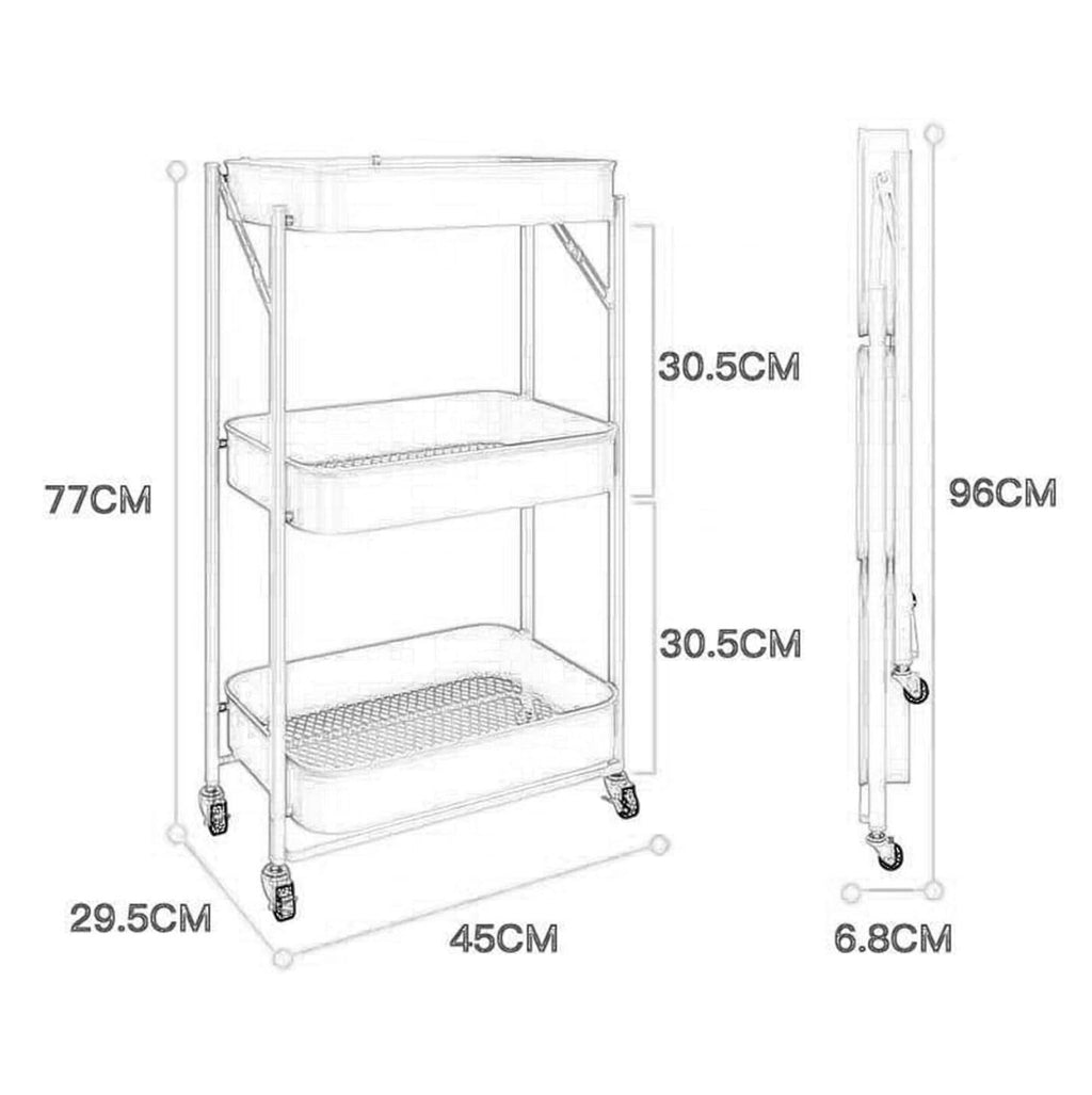 Carro de cocina | 3 Niveles | Metálico | Plegable