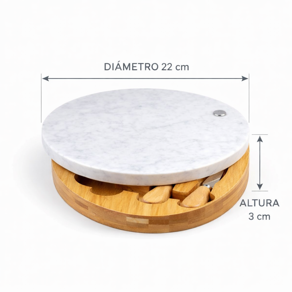 Tabla para quesos Redonda Bambu + Marmol