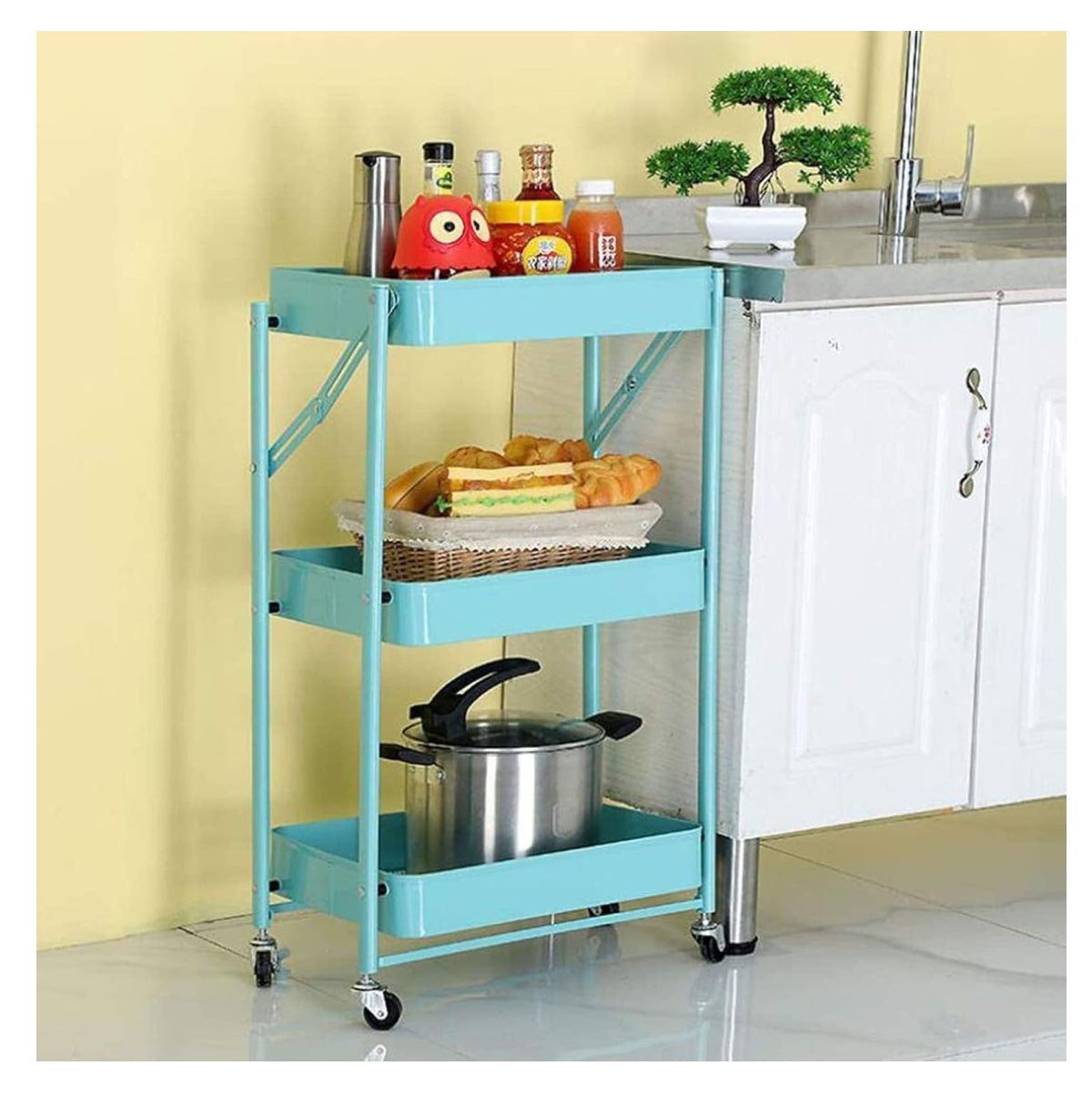 Carro de cocina | 3 Niveles | Metálico | Plegable